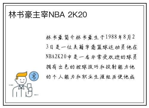 林书豪主宰NBA 2K20