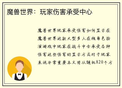 魔兽世界：玩家伤害承受中心